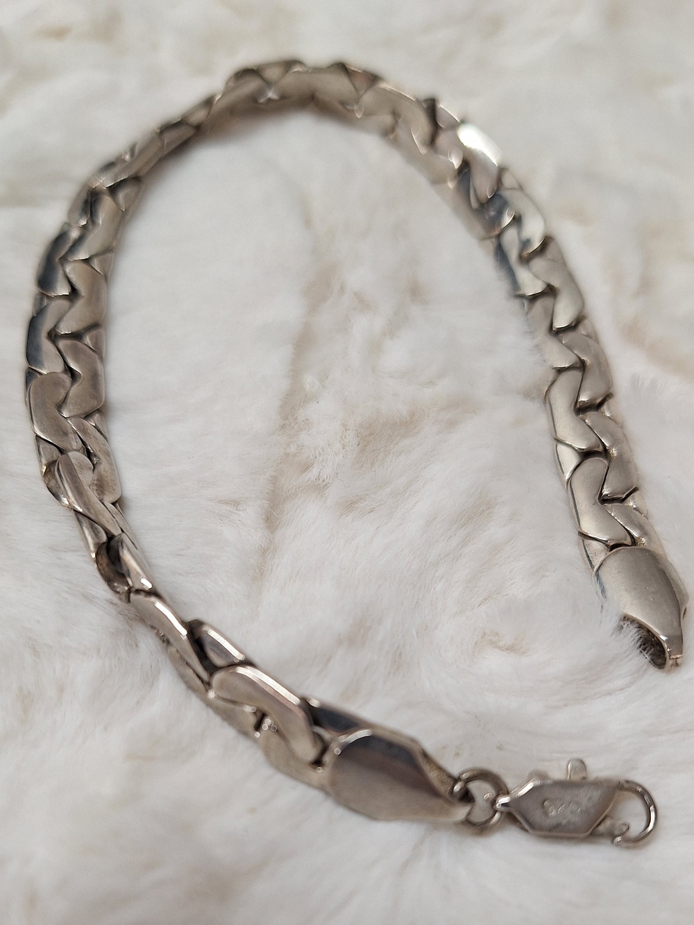 Sterling Silver Chain Link Bullet Bean Link 925 Vintage Bracelet